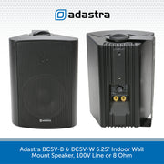 Adastra BC5V-B & BC5V-W 5.25" Indoor Wall Mount Speaker, 100V Line or 8 Ohm