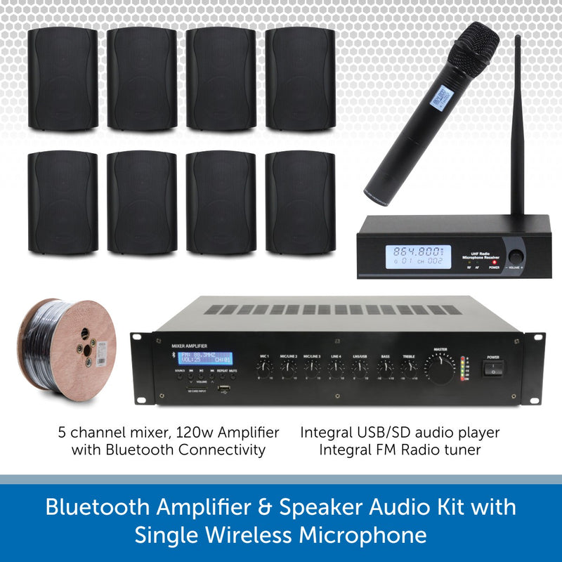 Bluetooth Amplifier & Speaker Audio Kit with Single Wireless Radio Mics