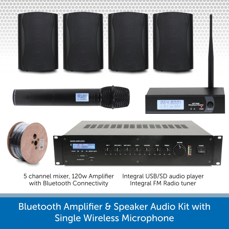 Bluetooth Amplifier & Speaker Audio Kit with Single Wireless Radio Mics