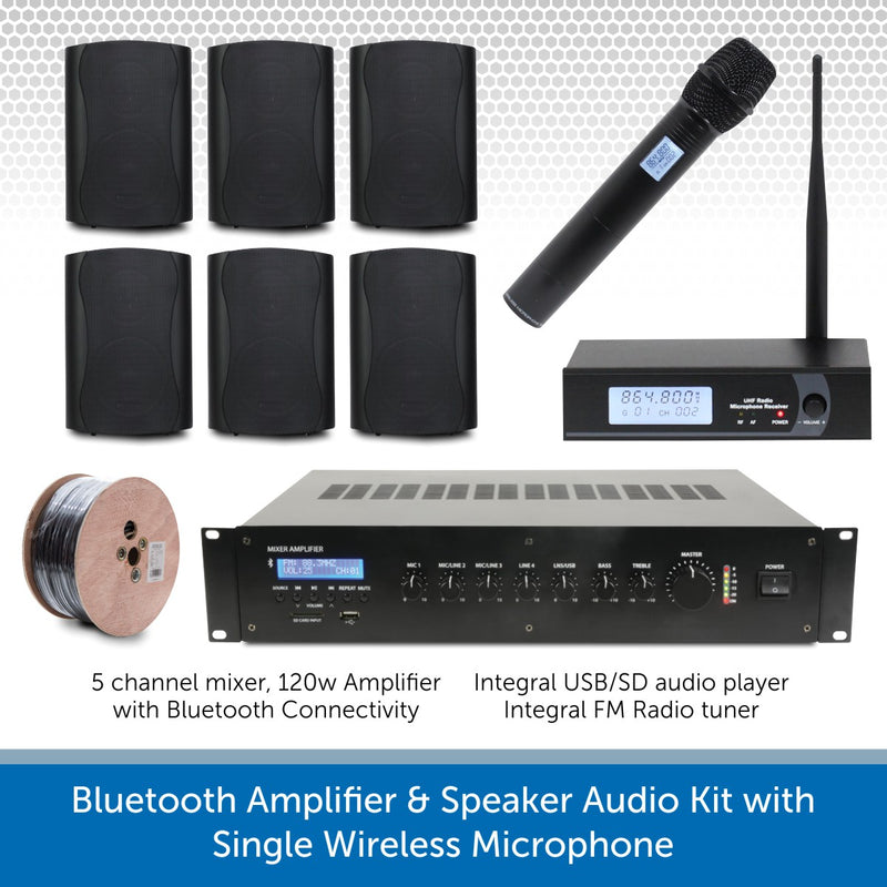 Bluetooth Amplifier & Speaker Audio Kit with Single Wireless Radio Mics