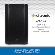 Citronic CASA-15 15" 400W Passive PA Speaker, 8 Ohms