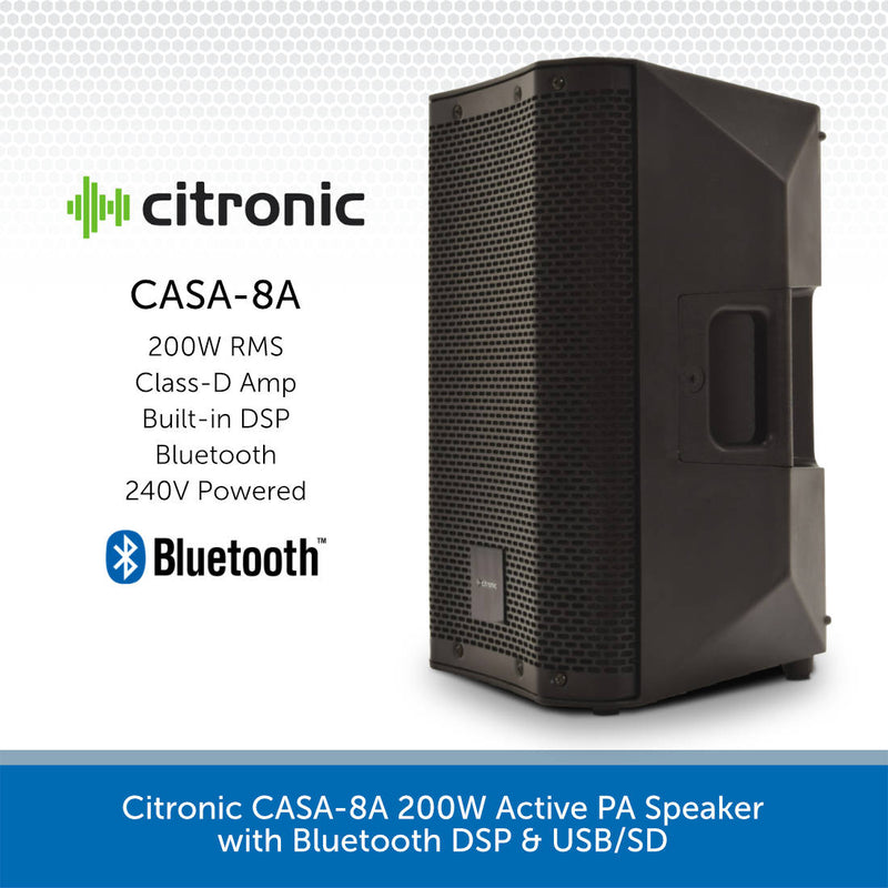 Citronic CASA-8A 200W Active PA Speaker with Bluetooth DSP & USB/SD