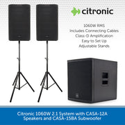 Citronic 1060W 2.1 System with CASA-12A Speakers and CASA-15BA Subwoofer
