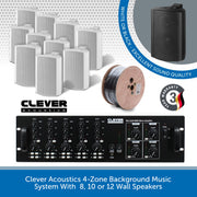 Clever Acoustics 4-Zone Background Music System With Volume & Source Selection - 8, 10 or 12 Wall Speakers