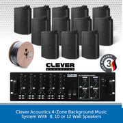 Clever Acoustics 4-Zone Background Music System With Volume & Source Selection - 8, 10 or 12 Wall Speakers