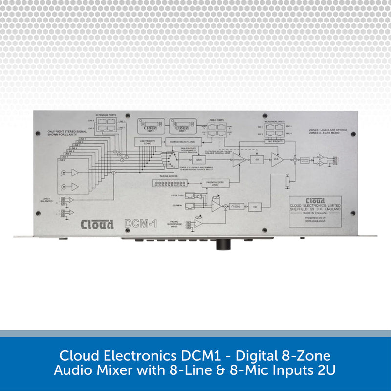 Cloud Electronics DCM1 - Digital 8-Zone Audio Mixer with 8-Line & 8-Mic Inputs 2U