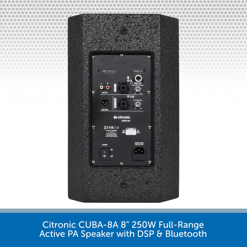 Citronic CUBA-8A 8" 250W Full-Range Active PA Speaker with DSP & Bluetooth