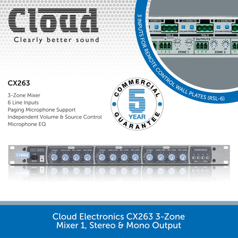 Cloud Electronics CX263 3-Zone Mixer 1, Stereo & Mono Output