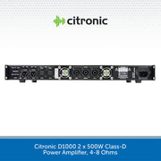 Citronic D1000 2 x 500W Class-D Power Amplifier, 4-8 Ohms