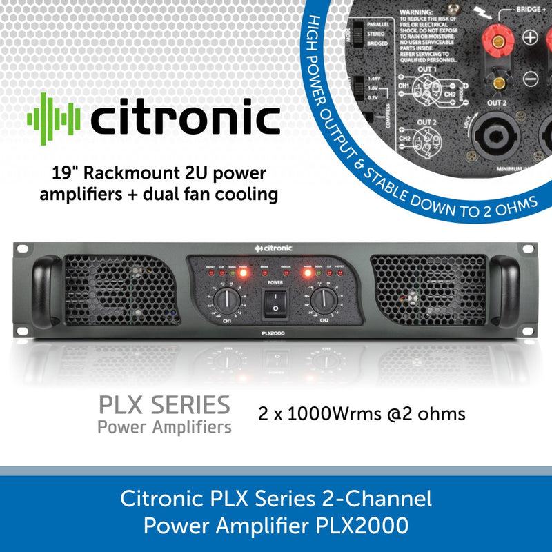 Citronic PLX Series 2-Channel Power Amplifiers - PLX2000, PLX2800 & PLX3600