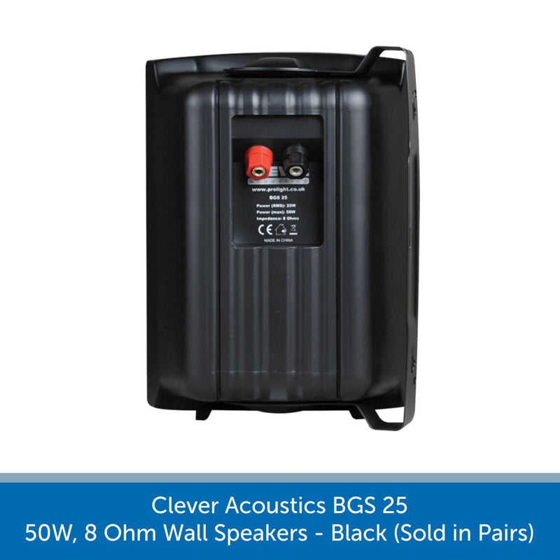 Clever Acoustics BGS 25 50W 8 Ohm Wall Speakers, Black (Pair)