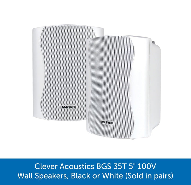 Clever Acoustics BGS Series Wall Mount Speakers - 100V or 8 Ohms, Black or White