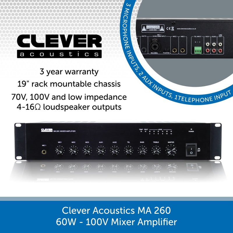 Clever Acoustics MA 260 60W 100V Mixer Amplifier