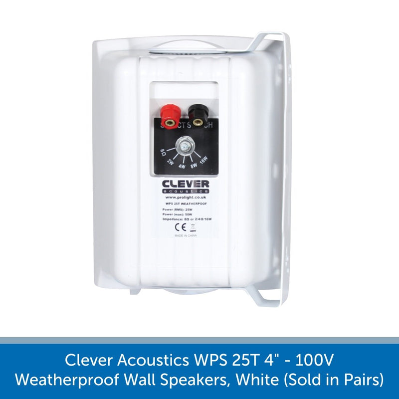 Clever Acoustics WPS 25T 4" 100V Weatherproof Wall Speakers, White (Pair)