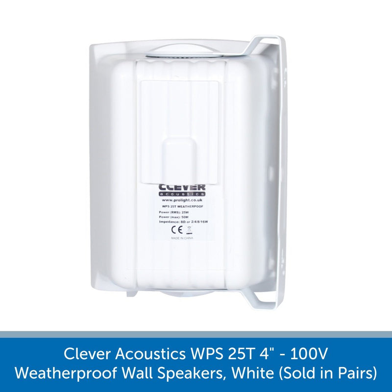 Clever Acoustics WPS 25T 4" 100V Weatherproof Wall Speakers, White (Pair)