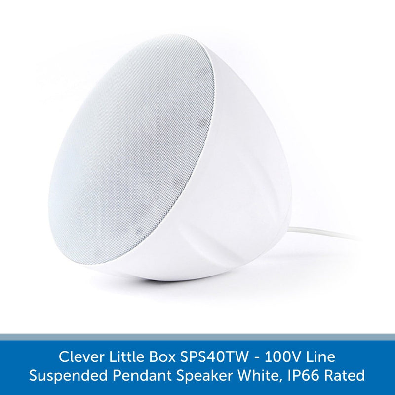 Clever Little Box SPS40TW - 100V Line Suspended Pendant Speaker White, IP66 Rated