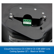 Showing the speaker connections for the Cloud Electronics CS-C6W & CS-C6B Professional 100V Line Ceiling Speaker 