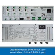 Cloud Electronics Z4MK4 - Four Zone Venue Mixer, 6-Line & 2-Mic Inputs