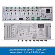 Cloud Electronics Z8MK4 - Eight Zone Venue Mixer, 6-Line & 2-Mic Inputs