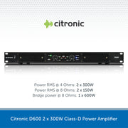 Citronic D600 2 x 300W Class-D Power Amplifier