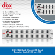 DBX 231S Dual 31-Band Equaliser Jack/XLR Input, 1U