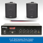 2 x 4" Wall Speaker Music System with Bluetooth Stereo Amplifier