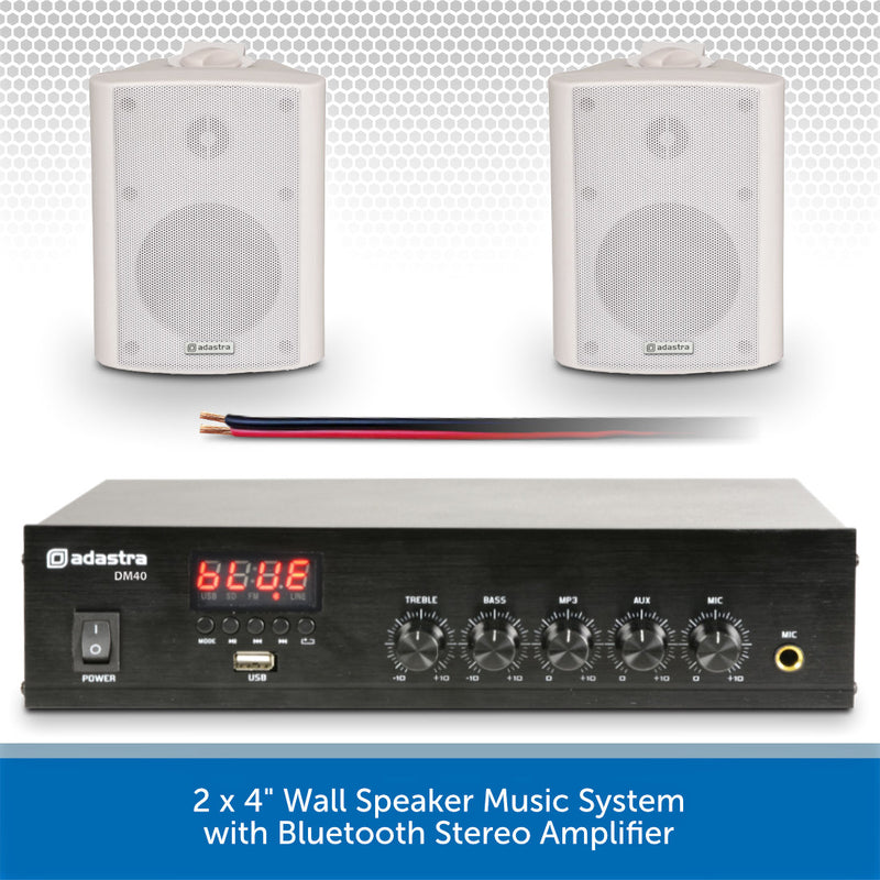 2 x 4" Wall Speaker Music System with Bluetooth Stereo Amplifier