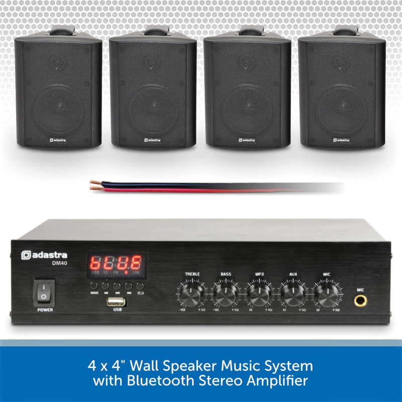 4 x 4" Wall Speaker Music System with Bluetooth Stereo Amplifier