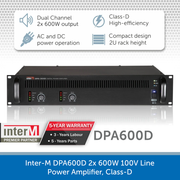 Inter-M DPA600D 2x 600W 100V Line Power Amplifier, Class-D - for professional PA, AV & background music installations