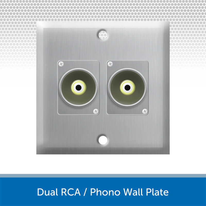 Dual RCA / Phono Wall Plate, 1 Gang, Brushed Steel