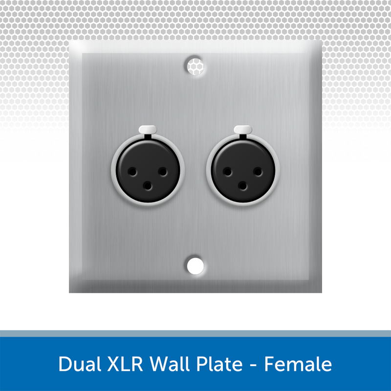 Dual XLR Wall Plate, 1 Gang, Brushed Steel - Female
