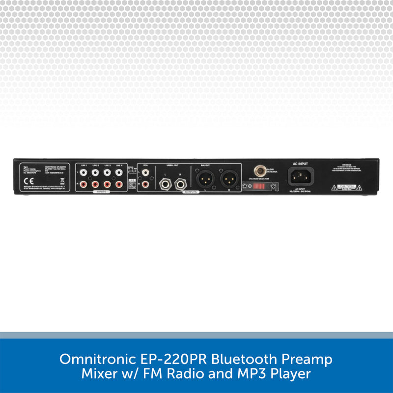 Omnitronic EP-220PR Bluetooth Preamp Mixer w/ FM Radio and MP3 Player