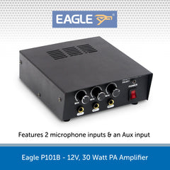 Eagle P101B - 12V, 30 Watt PA Amplifier - Perfect for Vehicles, Campers, Boats & Leisure Craft