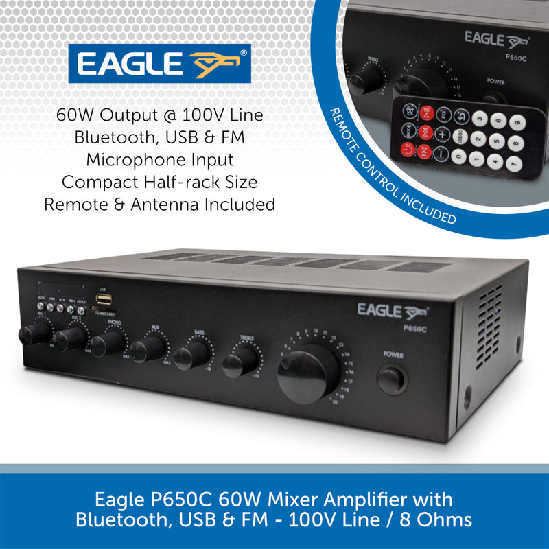 Compact Background Music System with Bluetooth, USB & FM Radio - Up to 6 x Wall Mount Speakers