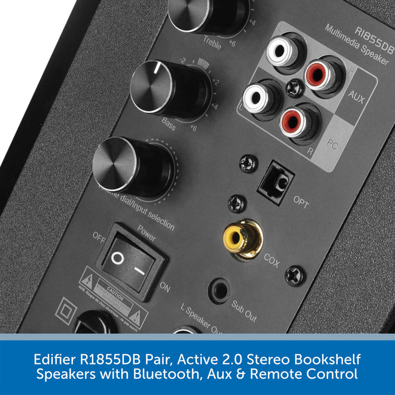Edifier R1855DB Pair, Active 2.0 Stereo Bookshelf Speakers with Bluetooth, Aux & Remote Control