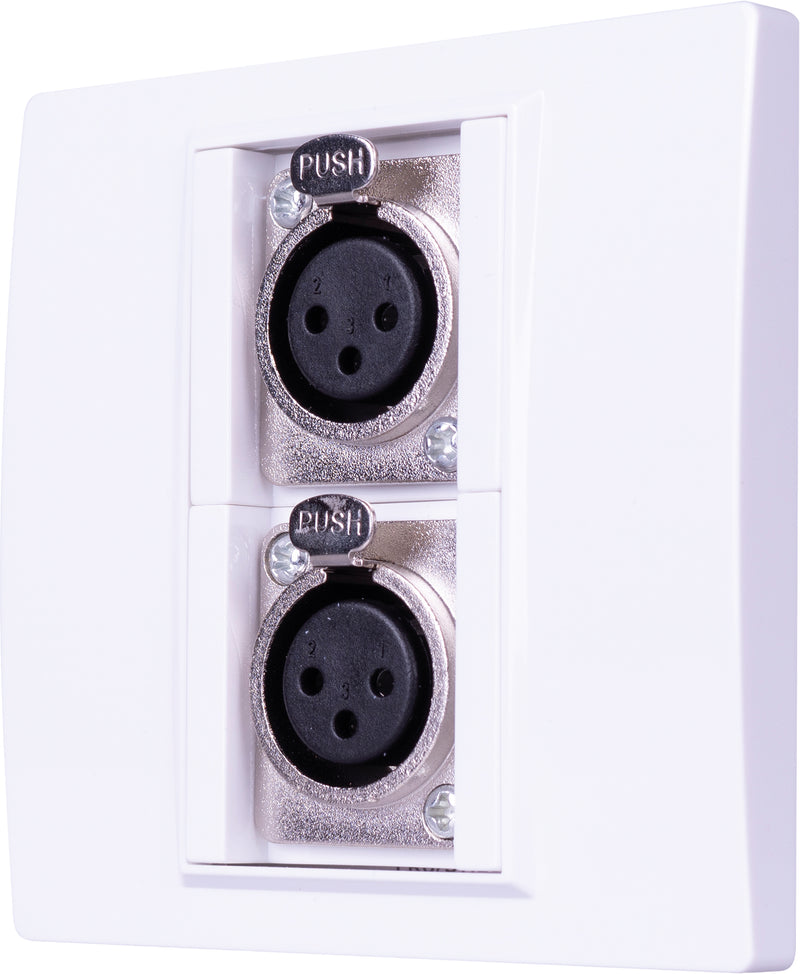 Eagle Dual Female XLR Wall Plate, 1 Gang, White/Silver