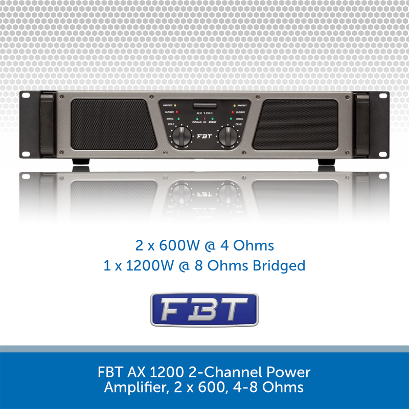 FBT AX 1200 2-Channel Power Amplifier, 2 x 600W, 4-8 Ohms