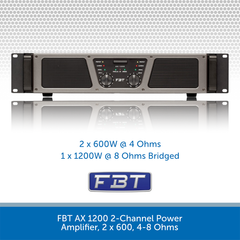 FBT AX 1200 2-Channel Power Amplifier, 2 x 600W, 4-8 Ohms