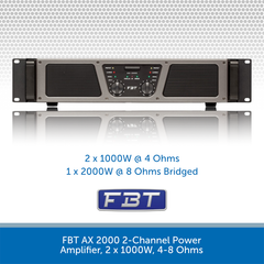 FBT AX 2000 2-Channel Power Amplifier, 2 x 1000W, 4-8 Ohms