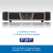FBT AX 3000 2-Channel Power Amplifier, 2 x 1500W, 4-8 Ohms