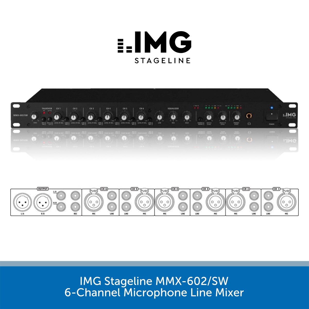 IMG Stageline MMX-602/SW 6-Channel Mic/Line Mixer, Rack-mount
