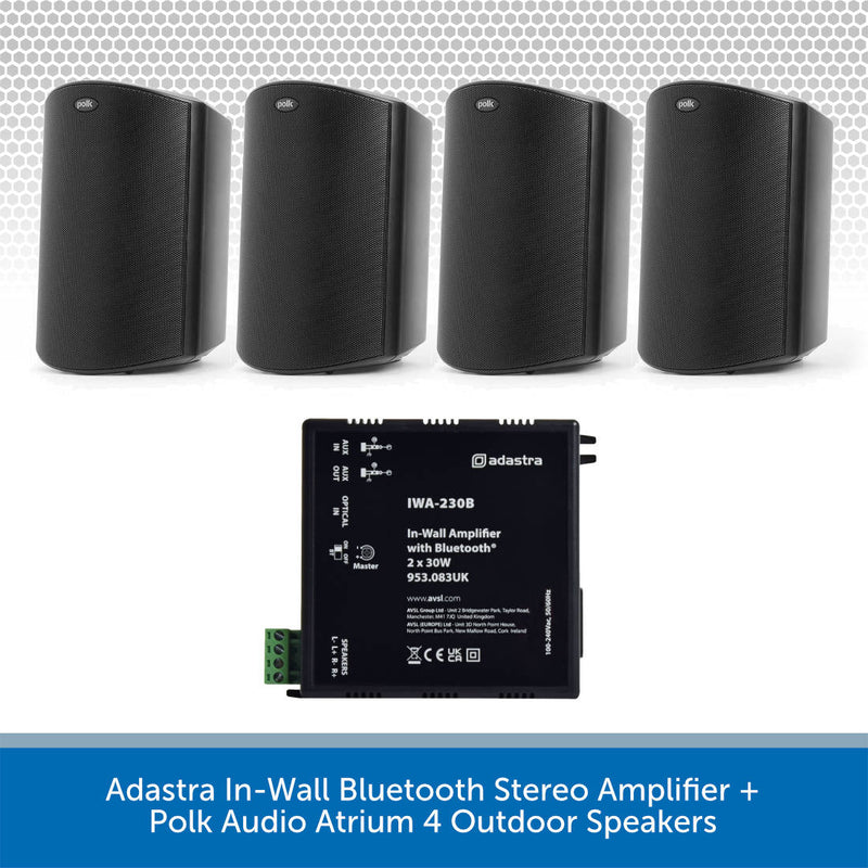 Adastra In-Wall Bluetooth Stereo Amplifier + 4x Polk Audio Atrium 4 Outdoor Speakers