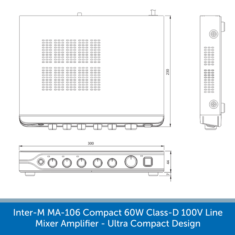 Inter-M MA-106 Compact 60W Class-D 100V Line Mixer Amplifier - Ultra Compact Design