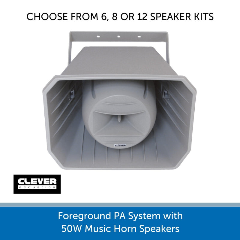 Foreground PA System with 50W, IP66 Music Horn Speakers - up to 12 Speakers