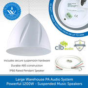 Large Warehouse PA Audio System - Powerful 1200W Suspended high-quality Music Speakers