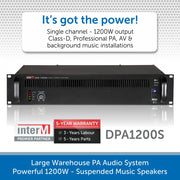 Large Warehouse PA Audio System - Powerful 1200W Suspended high-quality Music Speakers