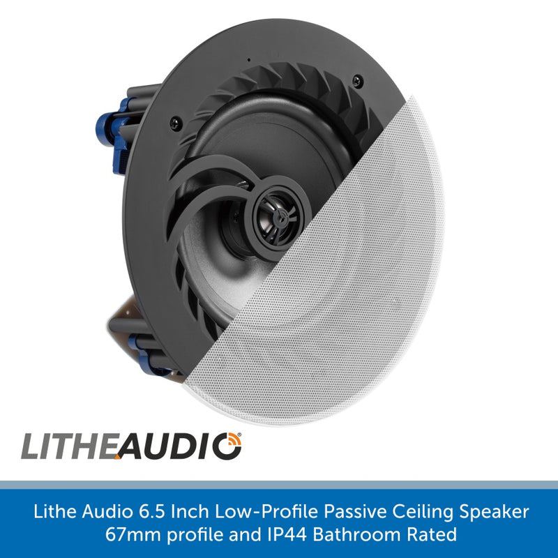 Lithe Audio 6.5 Inch Low-Profile Passive Ceiling Speaker - 67mm profile & IP44 Bathroom Rated