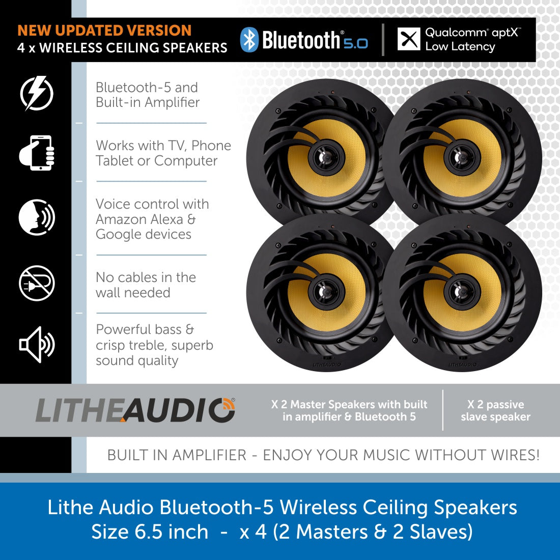 Lithe Audio inch Bluetooth Ceiling Speakers (2 Pairs) Audio Volt