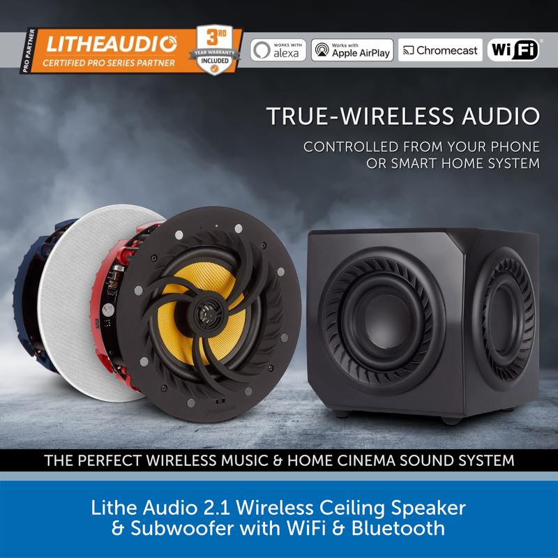 Lithe Audio 2.1 Wireless Ceiling Speaker & Subwoofer with WiFi & Bluetooth