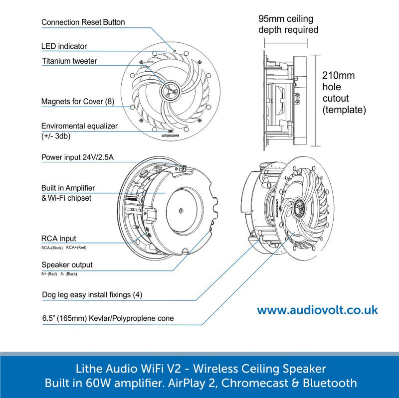 Lithe Audio WiFi V2 Multi Room Ceiling Speaker